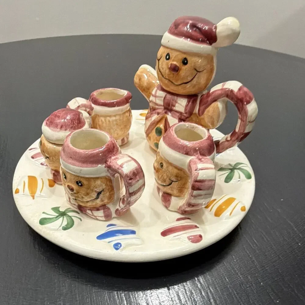 Ceramic Hand Painted Glossy Snowman Figurine Mug & Snack Plate Set, Multicolor
